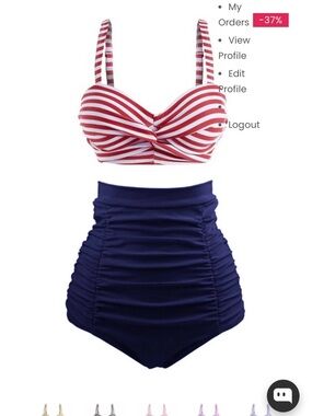 Retro Stage High-Waist Nautical Stripe Bikini Set - Red & Navy